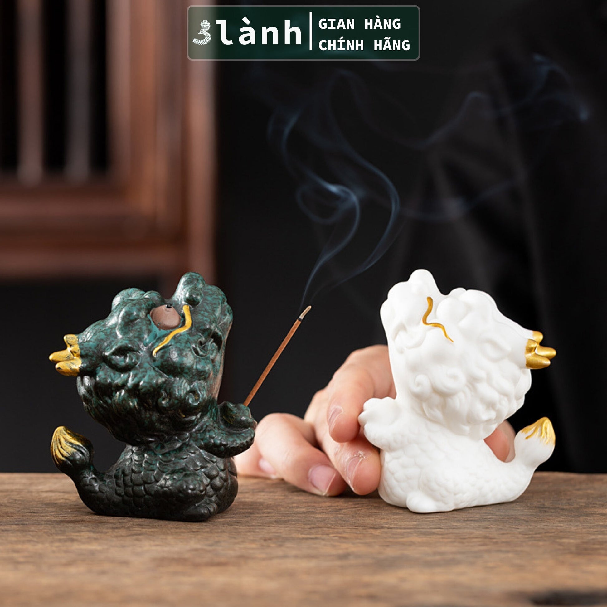 Đế Nhang Trầm Hương Tượng Kỳ Lân Gốm Sứ Cao Cấp Xanh Trắng 3 Lành Trang Trí Tâm Linh Thờ Cúng Thư Giãn Quà Tết - 3 Lanh