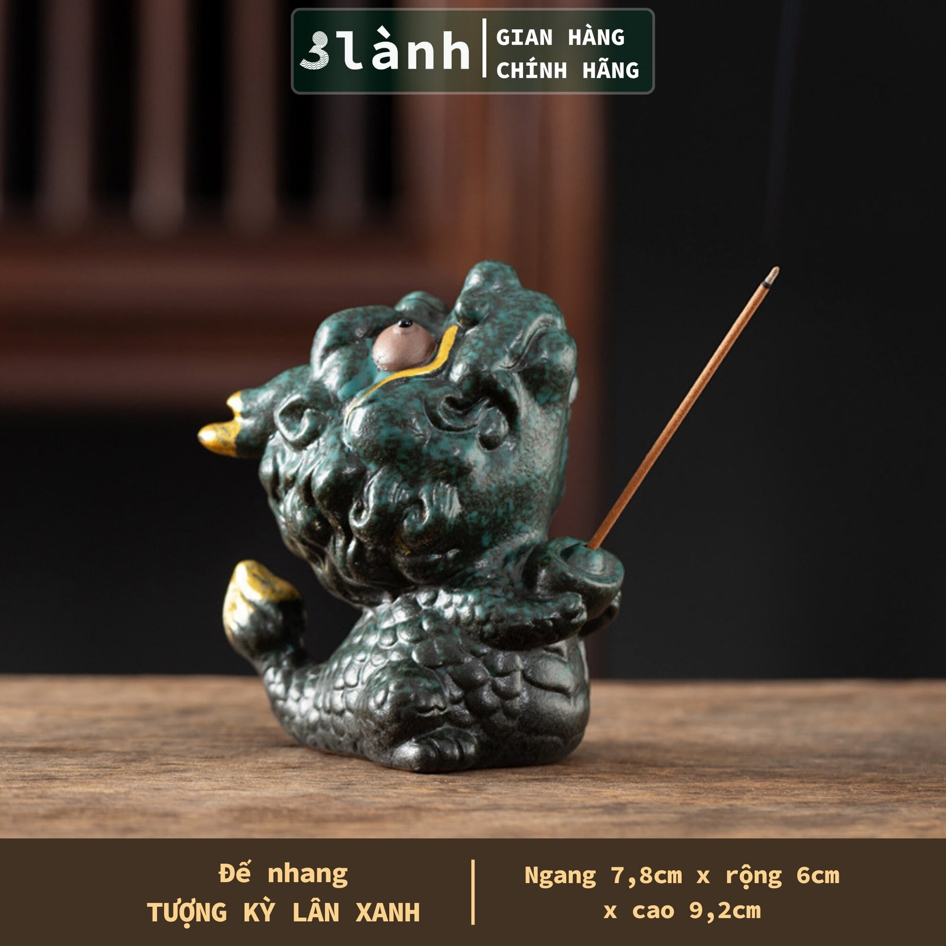 Đế Nhang Trầm Hương Tượng Kỳ Lân Gốm Sứ Cao Cấp Xanh Trắng 3 Lành Trang Trí Tâm Linh Thờ Cúng Thư Giãn Quà Tết - 3 Lanh