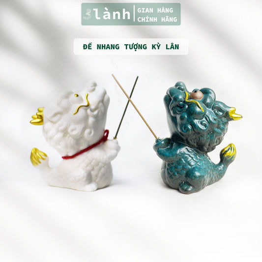 Đế Nhang Trầm Hương Tượng Kỳ Lân Gốm Sứ Cao Cấp Xanh Trắng 3 Lành Trang Trí Tâm Linh Thờ Cúng Thư Giãn Quà Tết - 3 Lanh