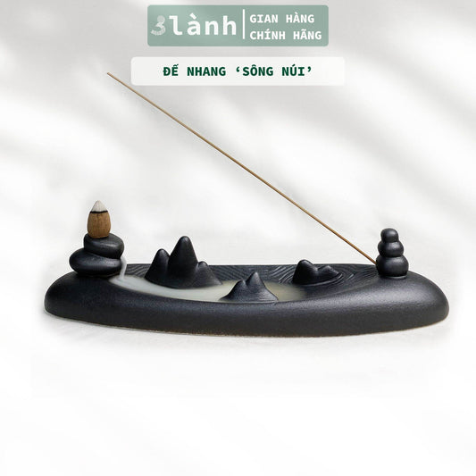 Đế Nhang Nụ Trầm Hương Sứ Tráng Men Cao Cấp Họa Tiết Tranh Thủy Mặc Phong Thủy Sông Núi Thiền Nhật Thủ Công Trang Trí Nhà Bàn Thờ - 3 Lanh