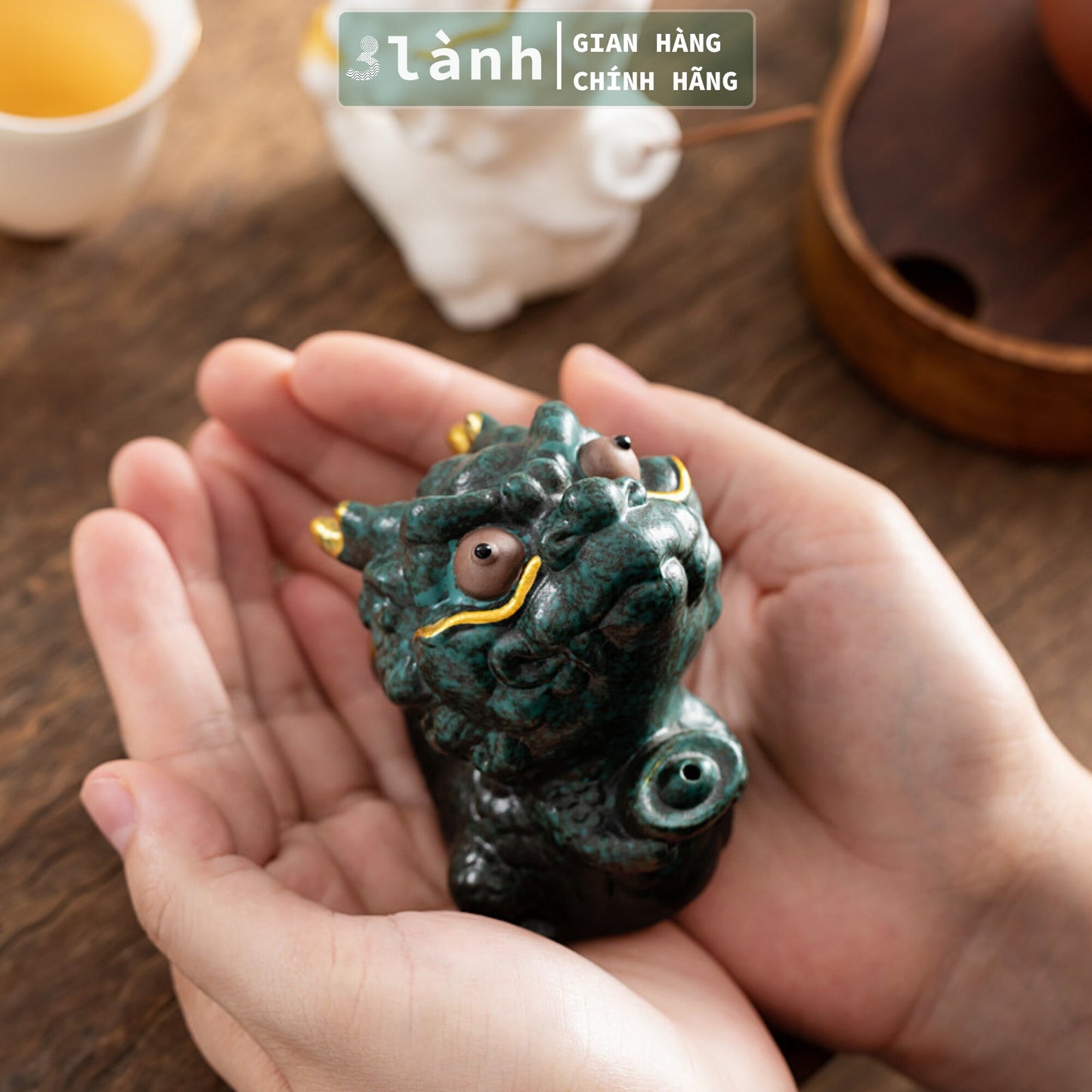 Đế Nhang Trầm Hương Tượng Kỳ Lân Gốm Sứ Cao Cấp Xanh Trắng 3 Lành Trang Trí Tâm Linh Thờ Cúng Thư Giãn Quà Tết - 3 Lanh