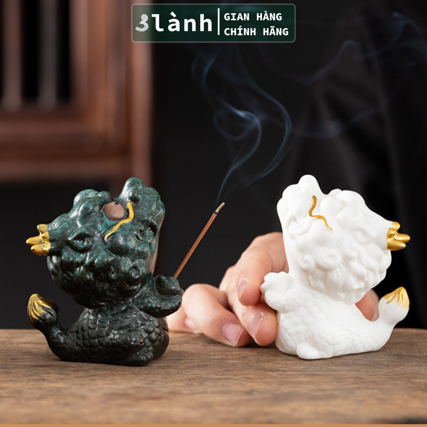 Đế Nhang Trầm Hương Tượng Kỳ Lân Gốm Sứ Cao Cấp Xanh Trắng 3 Lành Trang Trí Tâm Linh Thờ Cúng Thư Giãn Quà Tết - 3 Lanh