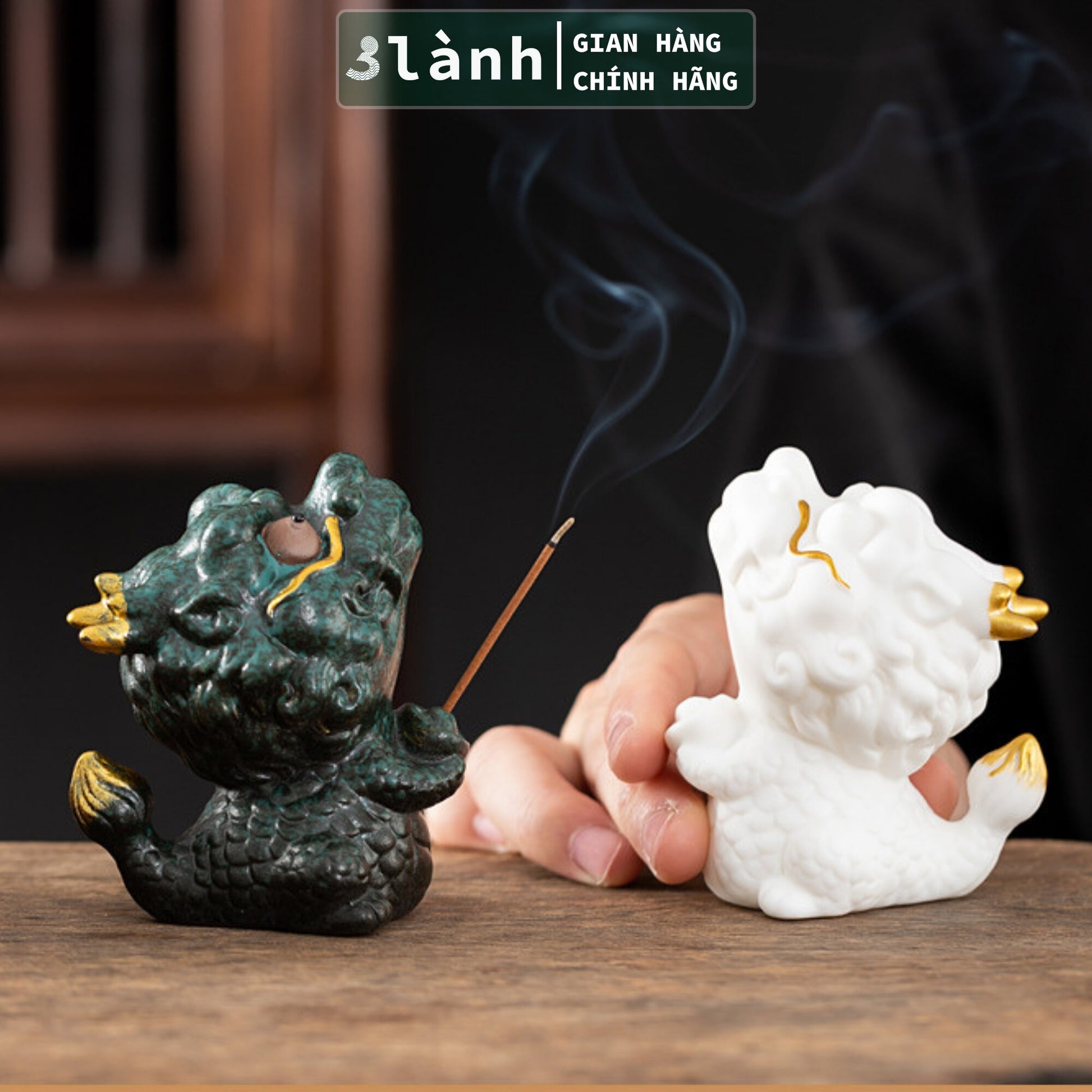 Đế Nhang Trầm Hương Tượng Kỳ Lân Gốm Sứ Cao Cấp Xanh Trắng 3 Lành Trang Trí Tâm Linh Thờ Cúng Thư Giãn Quà Tết - 3 Lanh