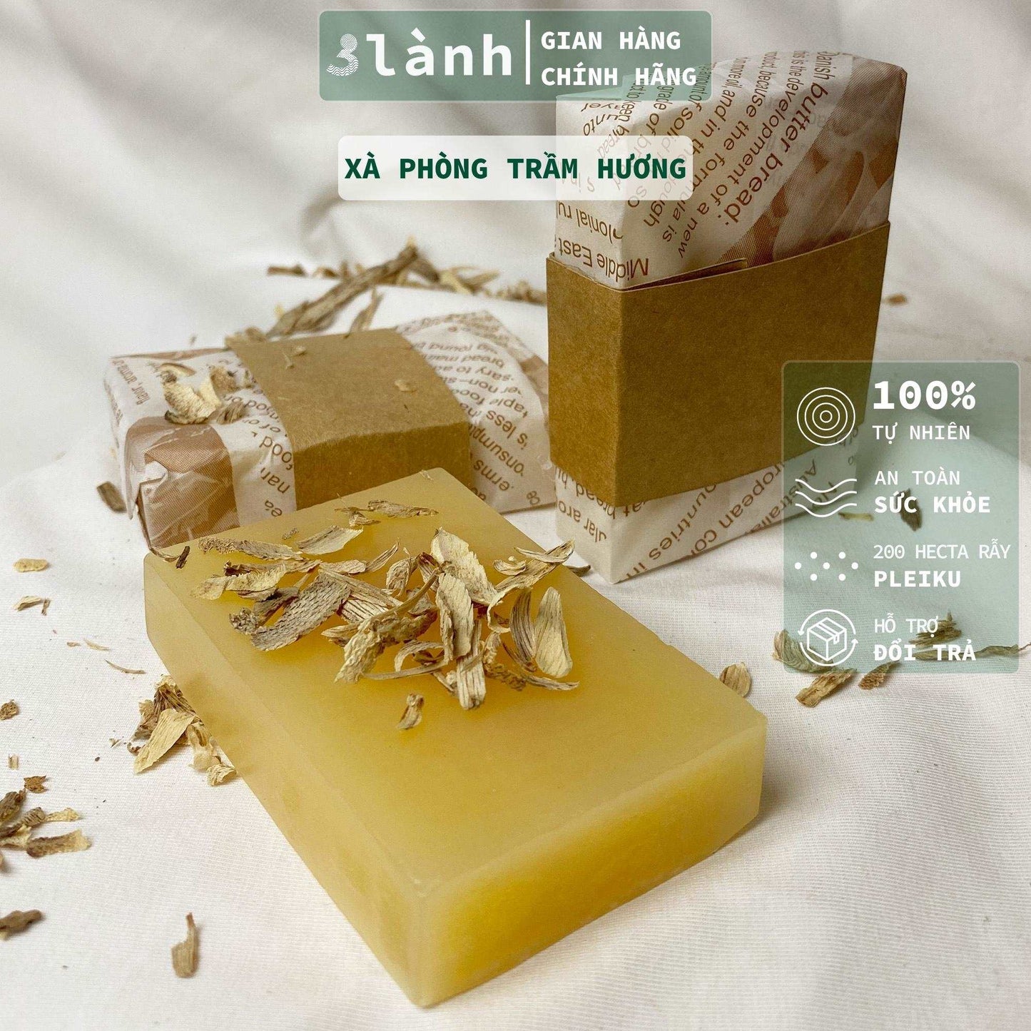 Xà Phòng Trầm Hương Tự Nhiên 100% 3 Lành 80gr Handmade Không Hóa Chất Tạp Chất Thơm Dịu Làm Sạch Giữ Mùi Lâu - 3 Lanh