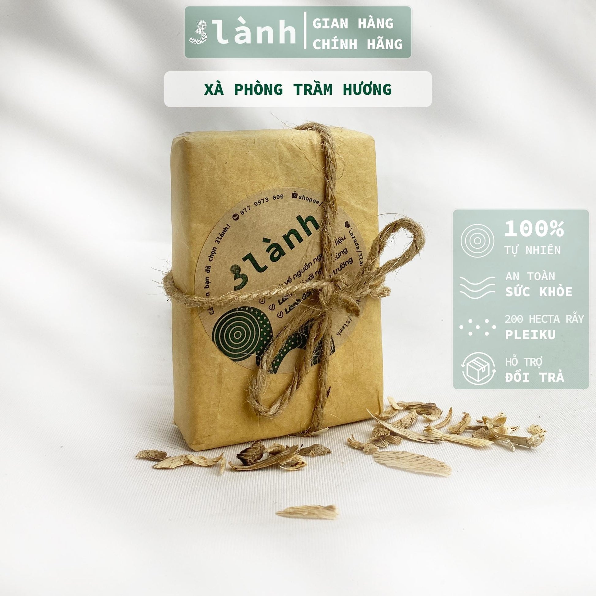 Xà Phòng Trầm Hương Tự Nhiên 100% 3 Lành 80gr Handmade Không Hóa Chất Tạp Chất Thơm Dịu Làm Sạch Giữ Mùi Lâu - 3 Lanh