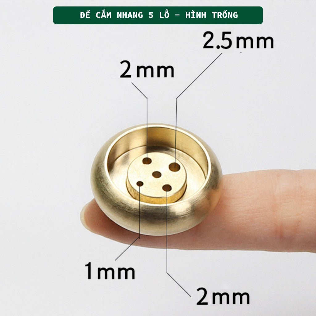 Đế Cắm Nhang Trầm Hương 5-9 Lỗ Bằng Đồng Thau Nguyên Chất Hình Trống Tối Giản Phù Hợp Nhiều Kích Thước Nhang Quà 3.3 - 3 Lanh