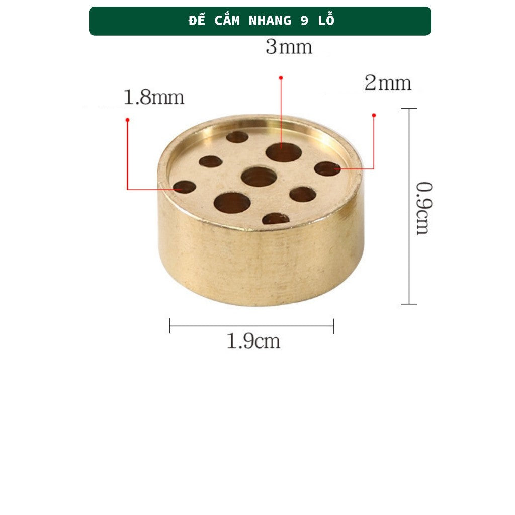Đế Cắm Nhang Trầm Hương 5-9 Lỗ Bằng Đồng Thau Nguyên Chất Hình Trống Tối Giản Phù Hợp Nhiều Kích Thước Nhang Quà 3.3 - 3 Lanh