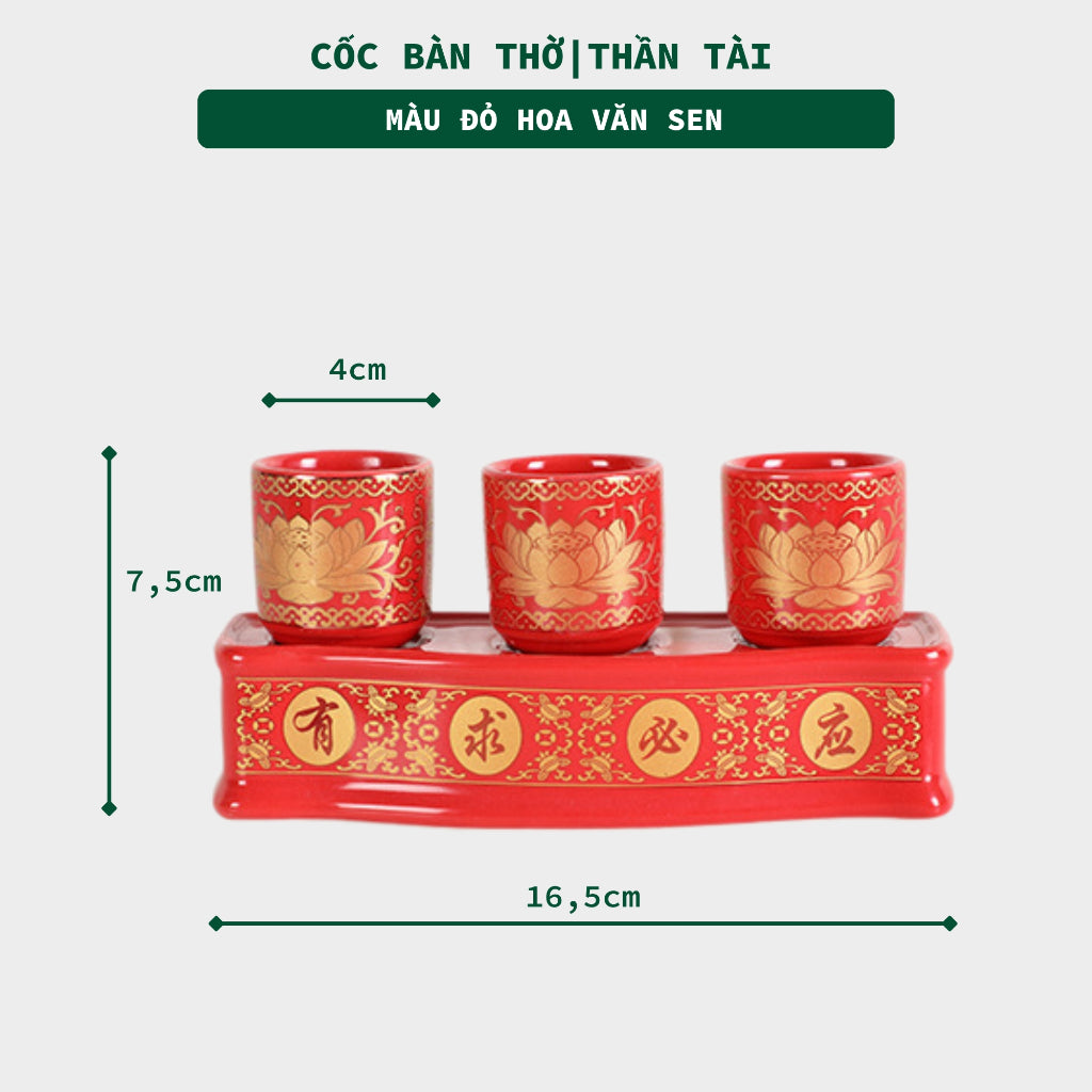 Bộ 3 Ly Cốc Thờ Cúng Bàn Thờ Thần Tài Thổ Địa Gốm Sứ Cao Cấp Cao 7,5cm Hoa Văn Sen 3 Lành - 3 Lanh