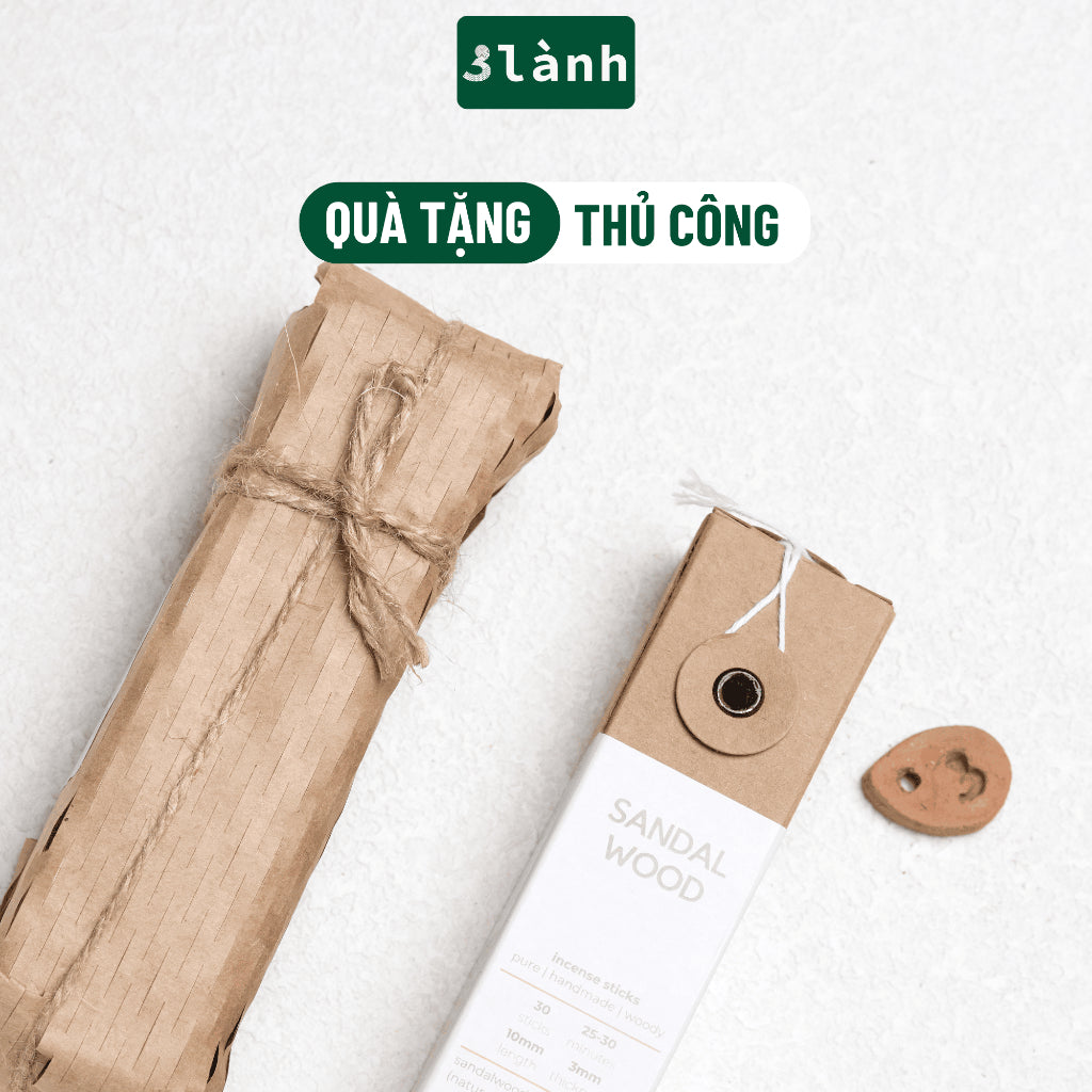 Nhang Thủ Công Đàn Hương 3 Lành Hộp 30 Que 100 % Tự Nhiên Tặng Kèm Đế Chăm Không Hóa Chất Xông Thơm