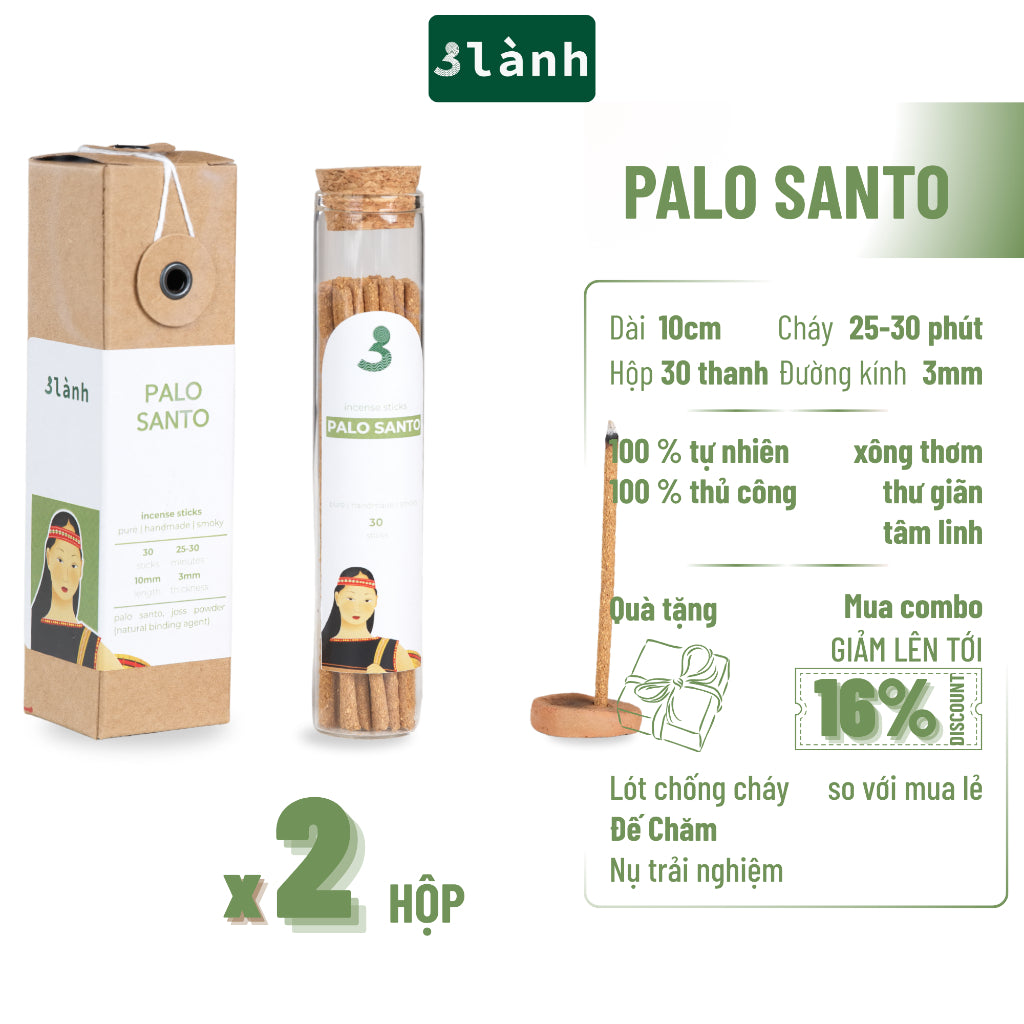Nhang Thủ Công Palo Santo 3 Lành Hộp 30 Que 100 % Tự Nhiên Tặng Kèm Đế Chăm Không Hóa Chất Xông Thơm