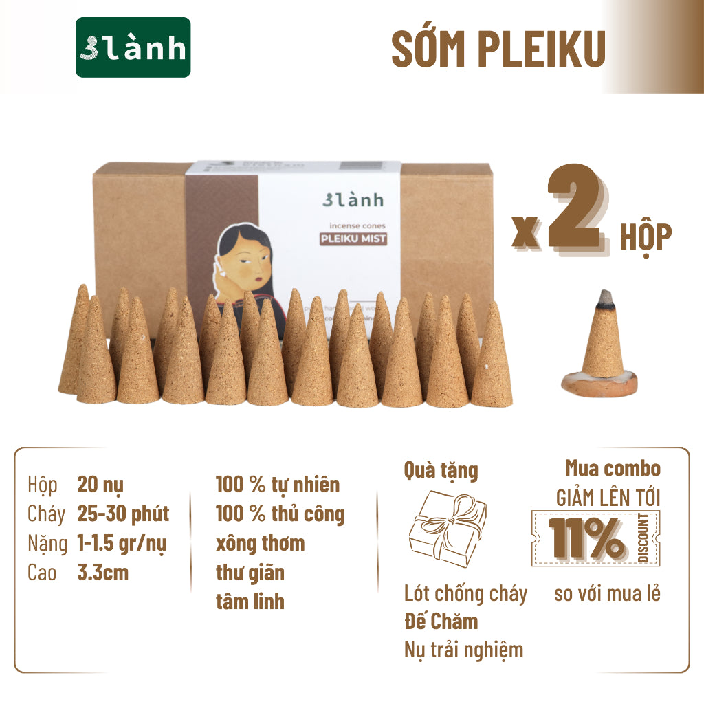 Nụ Thủ Công Sớm Pleiku 3 Lành Hộp 20 Nụ 100 % Tự Nhiên Tặng Kèm Đế Chăm, Không Hóa Chất, Xông Thơm
