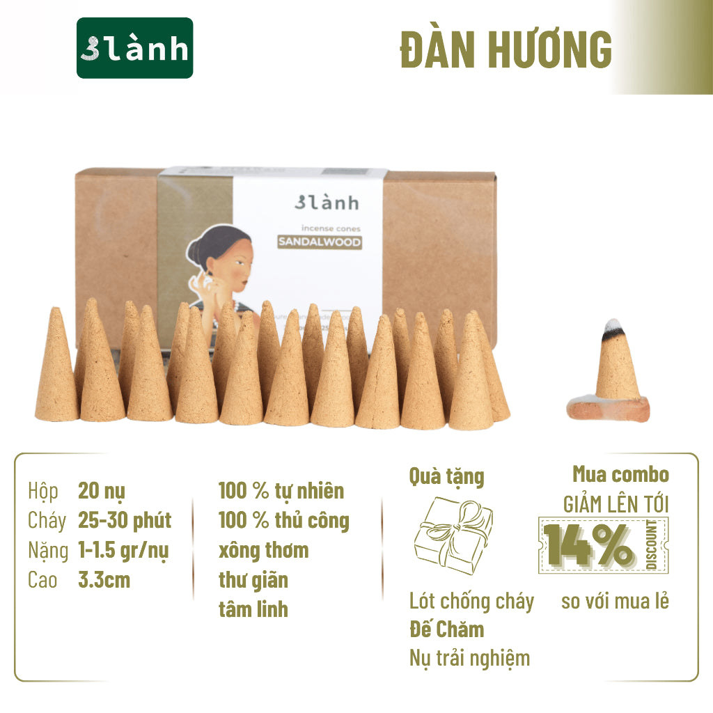 Nụ Thủ Công Đàn Hương 3 Lành Hộp 20 Nụ 100 % Tự Nhiên Tặng Kèm Đế Chăm, Không Hóa Chất, Xông Thơm