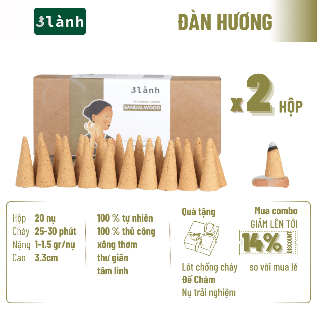 Nụ Thủ Công Đàn Hương 3 Lành Hộp 20 Nụ 100 % Tự Nhiên Tặng Kèm Đế Chăm, Không Hóa Chất, Xông Thơm