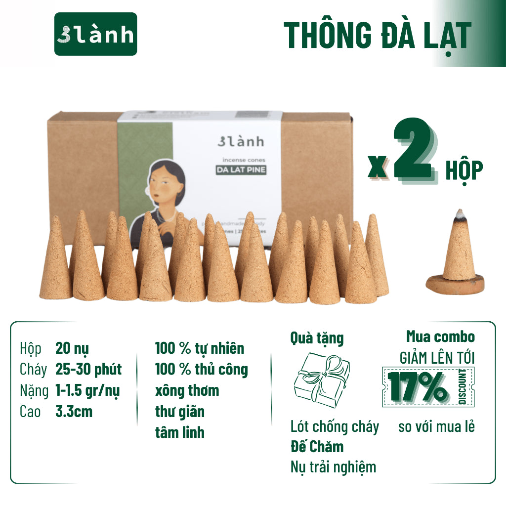 Nụ Thủ Công Thông Đà Lạt 3 Lành Hộp 20 Mùi 100 % Tự Nhiên Tặng Kèm Đế Chăm, Không Hóa Chất Xông Thơm