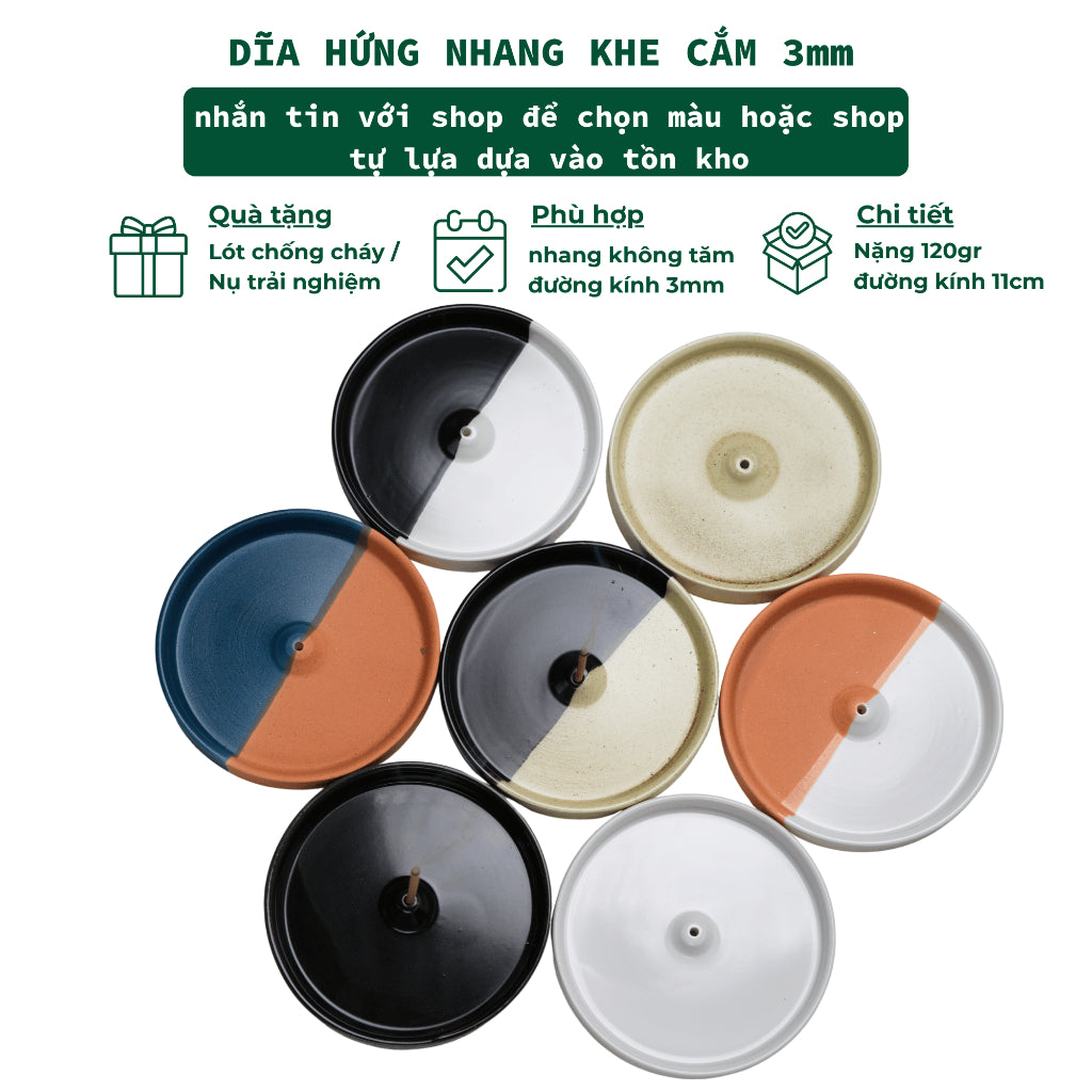 Đĩa Hứng Nhang Thủ Công 3 Lành Bằng Gốm Tối Giản Màu Đối Xứng Phong Cách Thiền Nhật Đựng Tàn Nhang Giữ Sạch Bàn