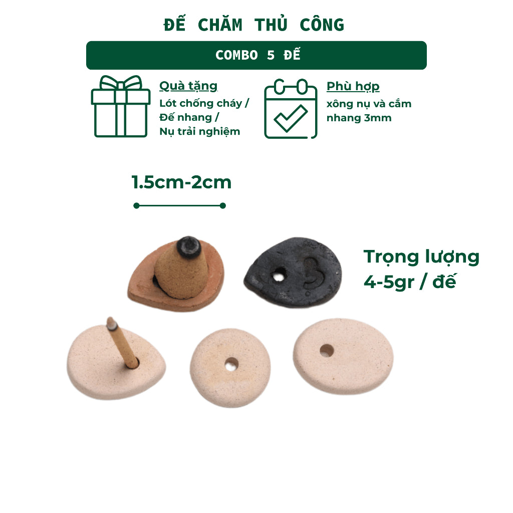 Bộ 5 Đế Cắm Nhang Trầm Hương Nhang Thủ Công Bằng Gốm Đất Sét Thủ Công Khe Nhang 3mm