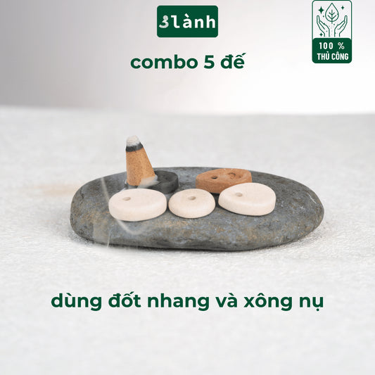 Bộ 5 Đế Cắm Nhang Trầm Hương Nhang Thủ Công Bằng Gốm Đất Sét Thủ Công Khe Nhang 3mm