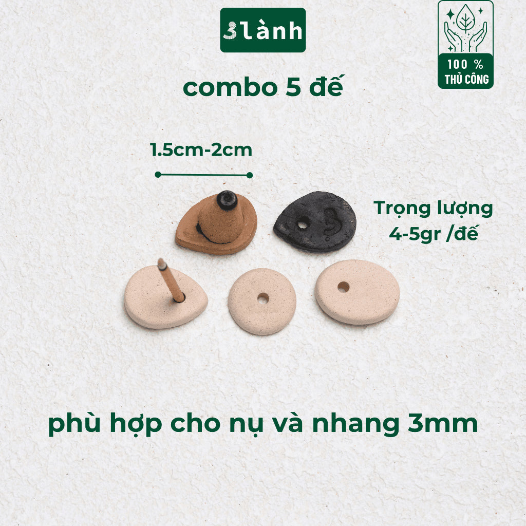 Bộ 5 Đế Cắm Nhang Trầm Hương Nhang Thủ Công Bằng Gốm Đất Sét Thủ Công Khe Nhang 3mm