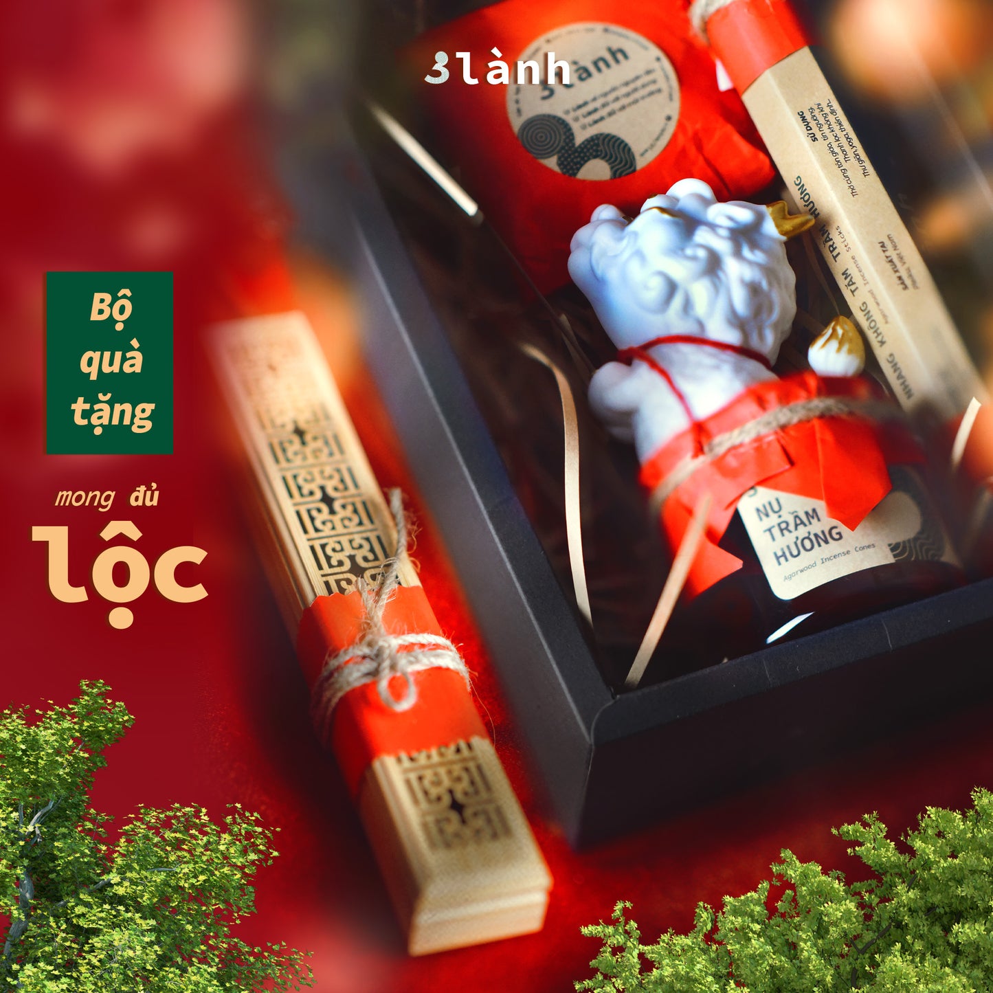 Bộ Quà Tặng Trầm Hương Cao Cấp Lộc 3 Lành Lễ Tết 2024 Giáng Sinh Mong An Yên Tài Lộc Phúc Lành Trang Trí Nhà Cửa - 3 Lanh