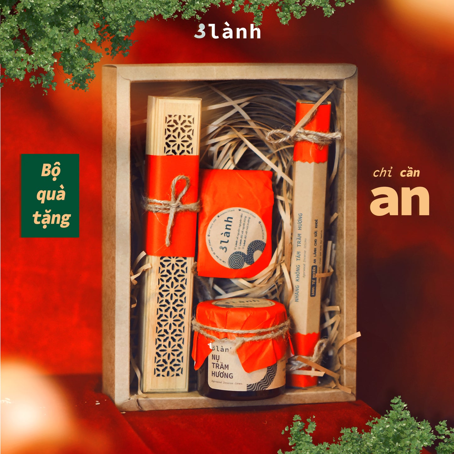 Bộ Quà Tặng Trầm Hương Cao Cấp An 3 Lành Lễ Tết 2024 Giáng Sinh Mong An Yên Tài Lộc Phúc Lành Trang Trí Nhà Cửa - 3 Lanh