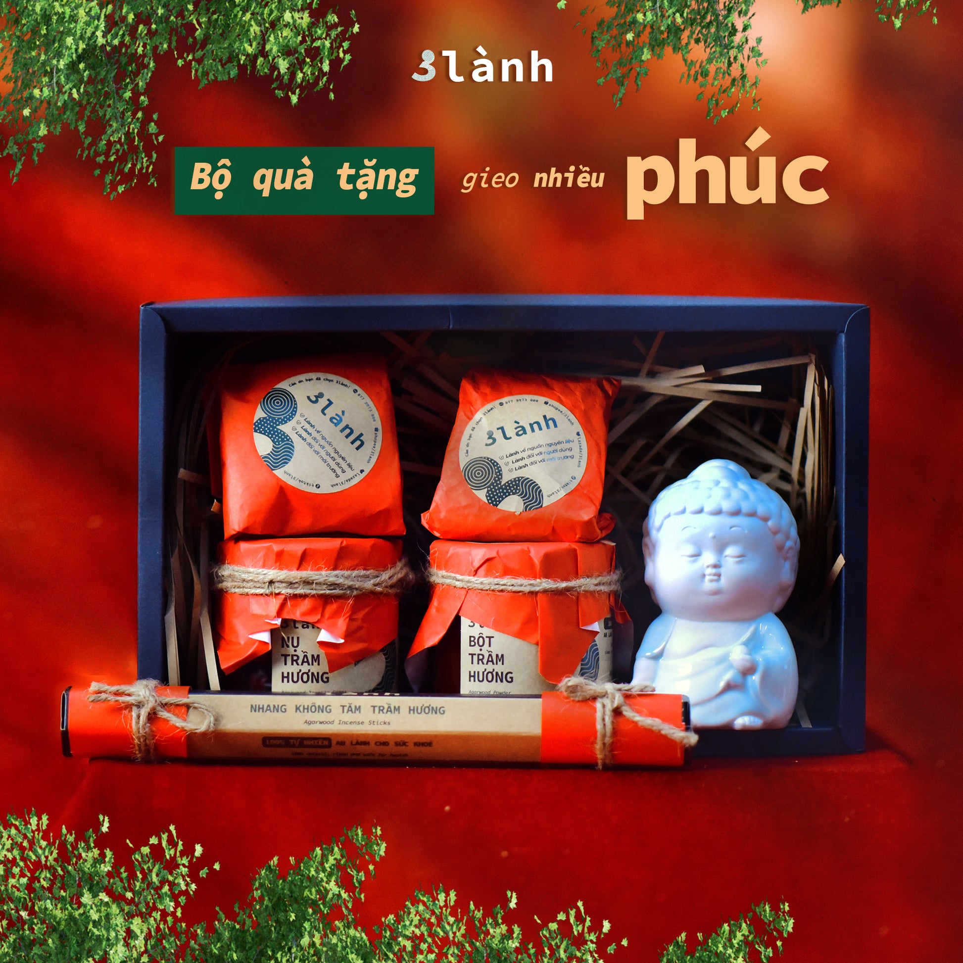Bộ Quà Tặng Trầm Hương Cao Cấp Phúc 3 Lành Lễ Tết 2024 Giáng Sinh Mong An Yên Tài Lộc Phúc Lành Trang Trí Nhà Cửa - 3 Lanh