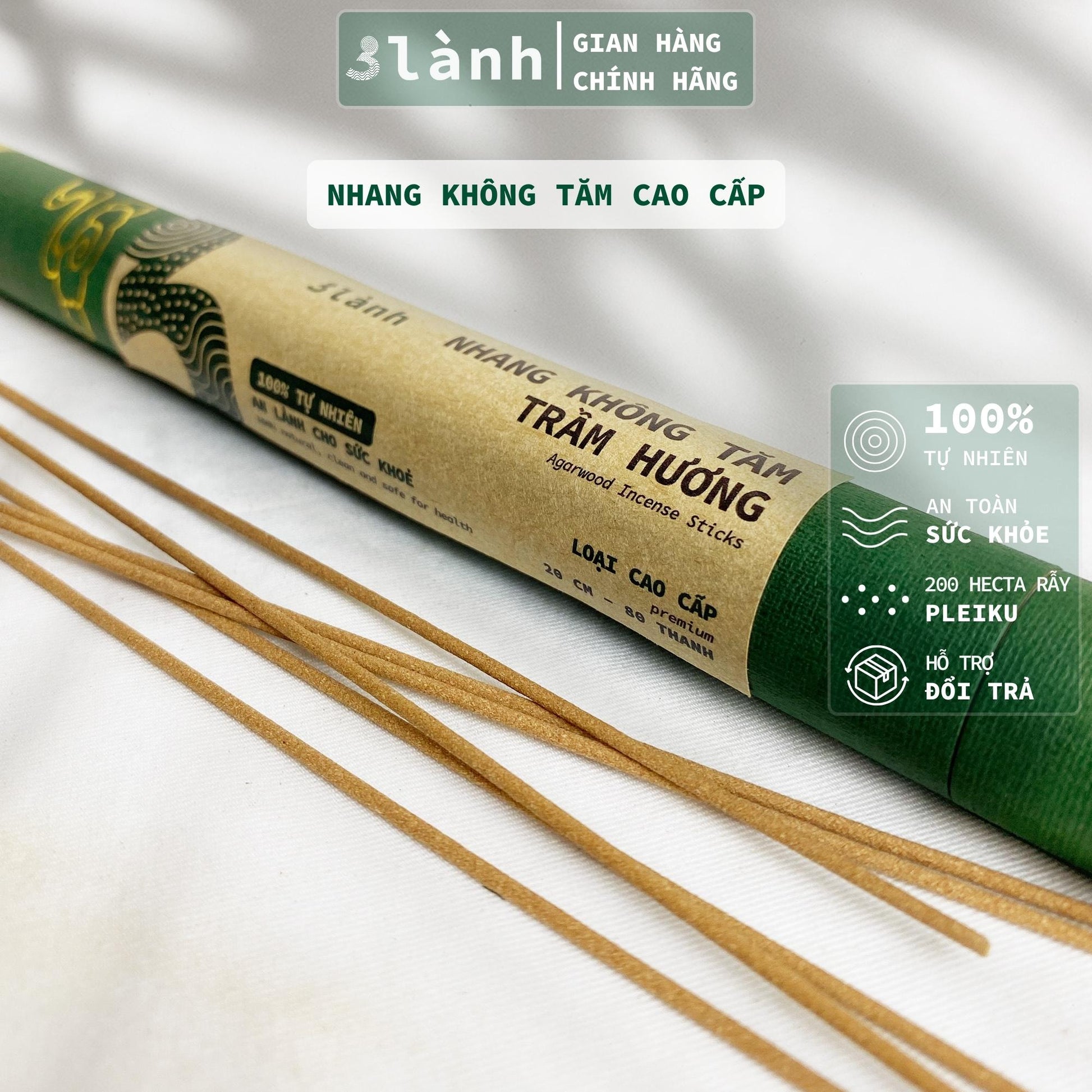 Nhang Không Tăm Trầm Hương Sạch Cao Cấp 3 Lành 20cm 30gr-150gr Tự Nhiên 100% Ít Khói 12-15 Năm Trầm Thờ Cúng Thư Giãn - 3 Lanh