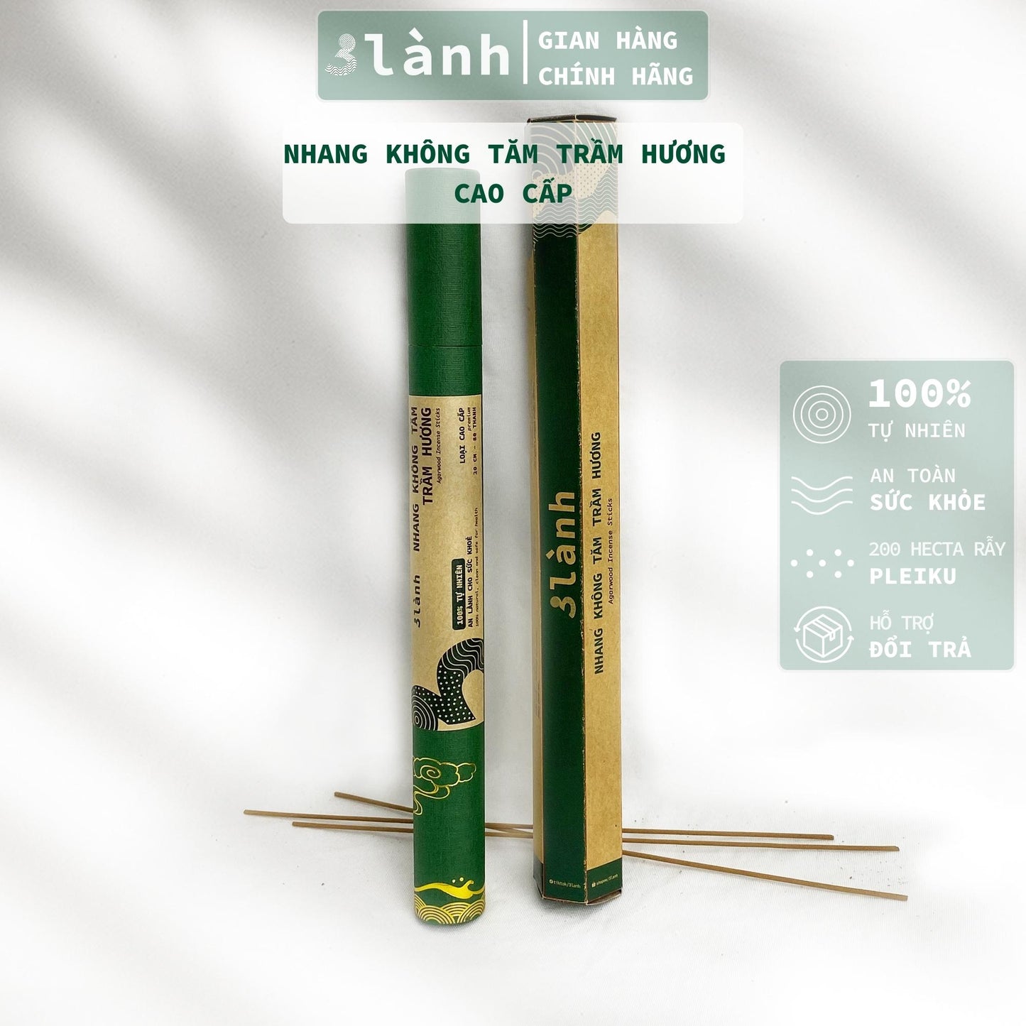 Nhang Không Tăm Trầm Hương Sạch Cao Cấp 3 Lành 20cm 30gr-150gr Tự Nhiên 100% Ít Khói 12-15 Năm Trầm Thờ Cúng Thư Giãn - 3 Lanh