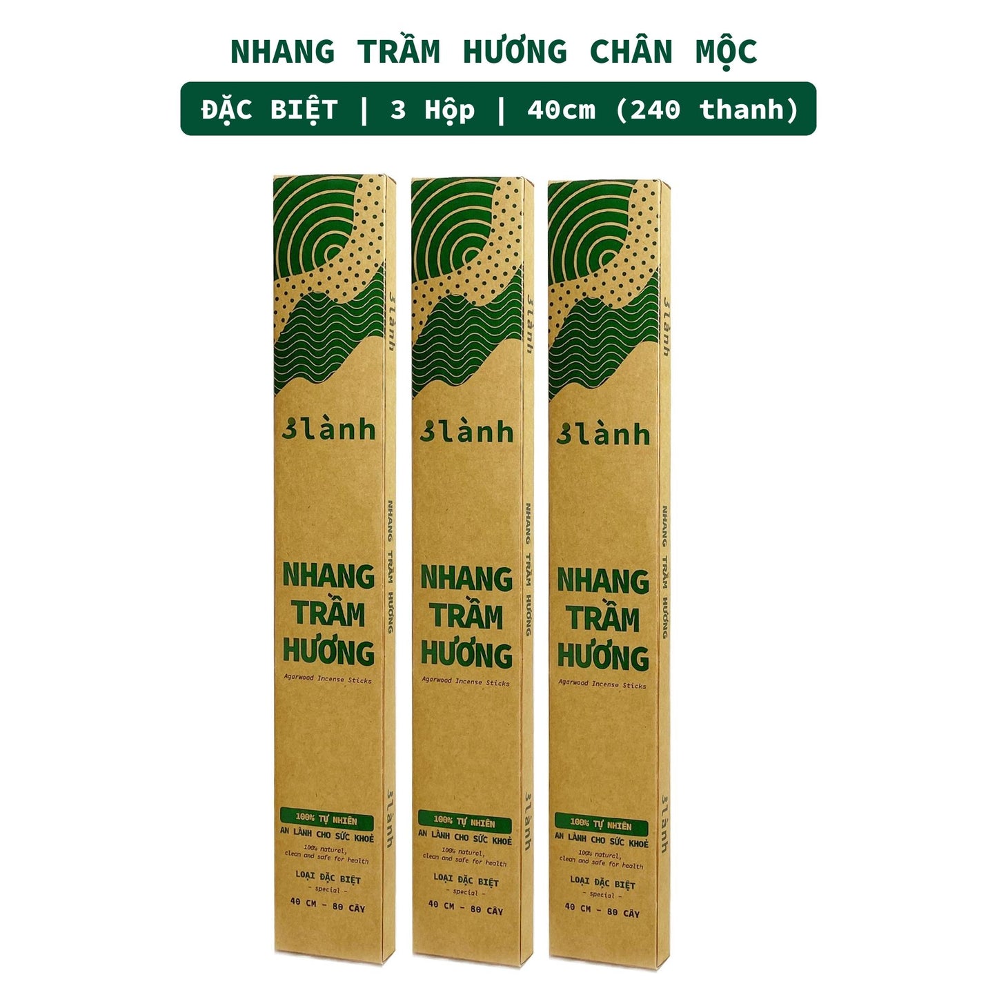 Nhang Trầm Hương Sạch Đặc Biệt 30-40cm Hộp 100-400gr 3 Lành Tự Nhiên 100% Không Hóa Chất 7-12 Năm Trầm Thờ Cúng Thư Giãn - 3 Lanh