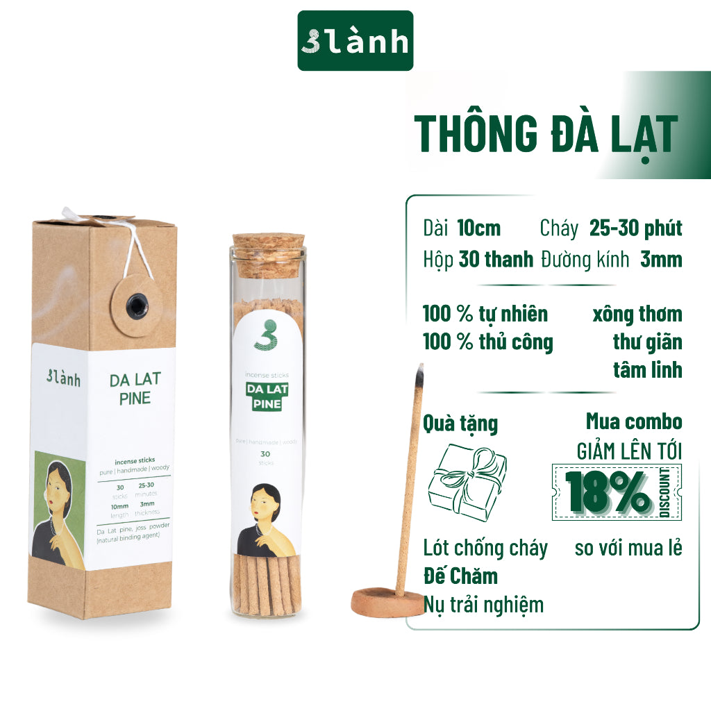 Nhang Thủ Công 3 Lành Hộp 30 Que Nhiều Mùi 100 % Tự Nhiên Tặng Kèm Đế Chăm Không Hóa Chất Xông Thơm