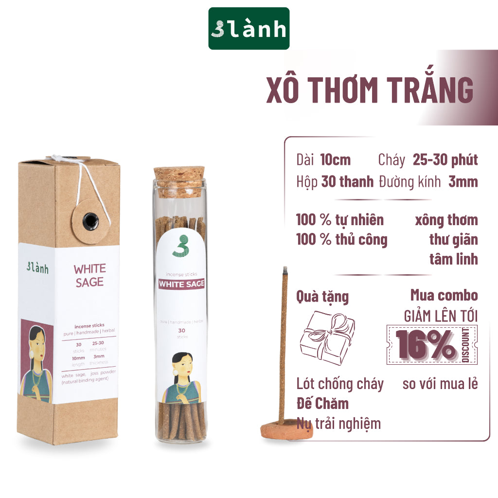 Nhang Thủ Công 3 Lành Hộp 30 Que Nhiều Mùi 100 % Tự Nhiên Tặng Kèm Đế Chăm Không Hóa Chất Xông Thơm