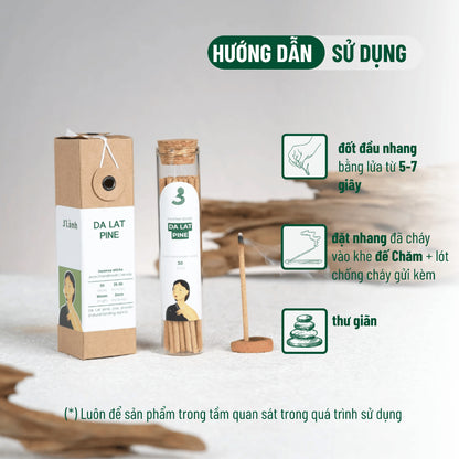 Nhang Thủ Công Thông Đà Lạt 3 Lành Hộp 30 Que 100 % Tự Nhiên Tặng Kèm Đế Chăm Không Hóa Chất Xông Thơm