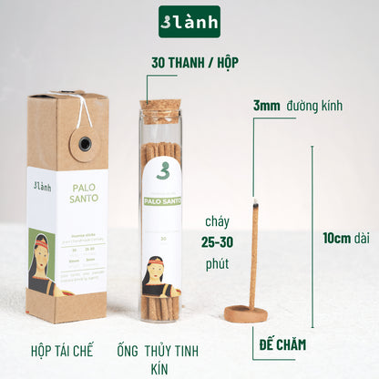 Nhang Thủ Công Palo Santo 3 Lành Hộp 30 Que 100 % Tự Nhiên Tặng Kèm Đế Chăm Không Hóa Chất Xông Thơm