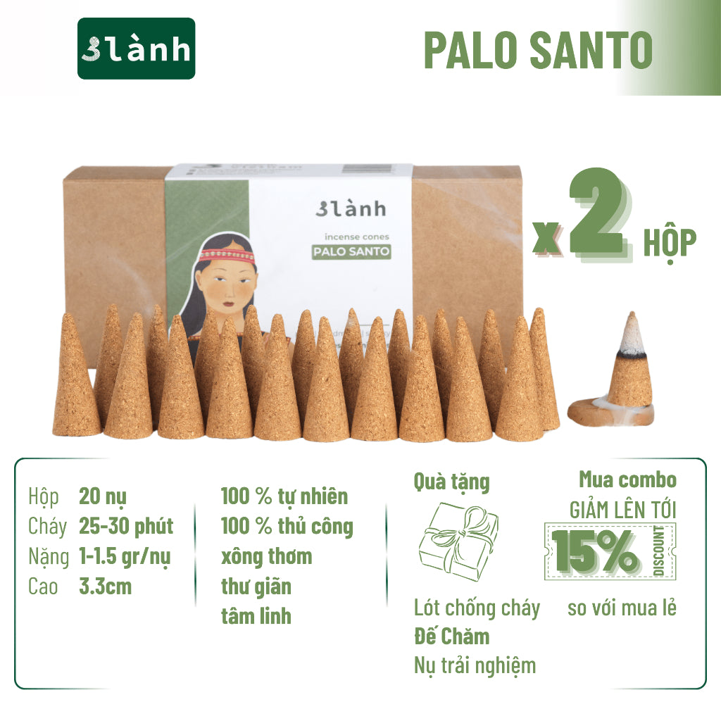 Nụ Thủ Công Palo Santo 3 Lành Hộp 20 Nụ 100 % Tự Nhiên Tặng Kèm Đế Chăm, Không Hóa Chất, Xông Thơm