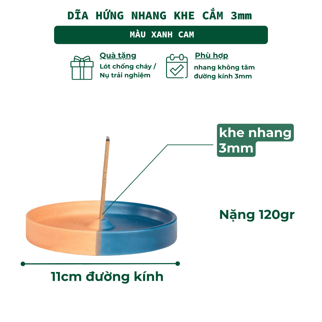 Đĩa Hứng Nhang Thủ Công 3 Lành Bằng Gốm Tối Giản Màu Đối Xứng Phong Cách Thiền Nhật Đựng Tàn Nhang Giữ Sạch Bàn