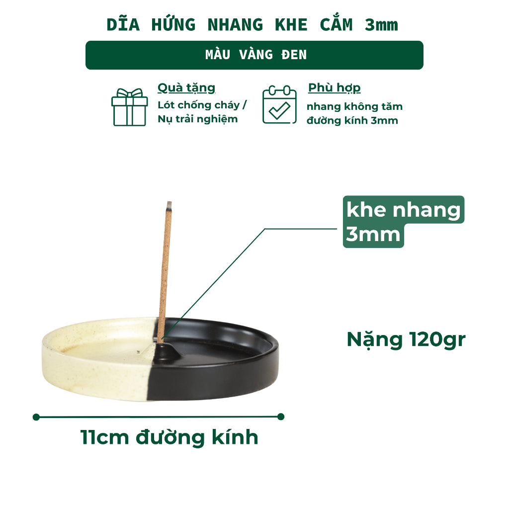 Đĩa Hứng Nhang Thủ Công 3 Lành Bằng Gốm Tối Giản Màu Đối Xứng Phong Cách Thiền Nhật Đựng Tàn Nhang Giữ Sạch Bàn